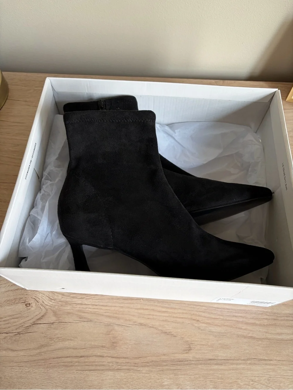 Steve Madden Black Suede Pointed Toe Ankle Boots with Kitten Heel